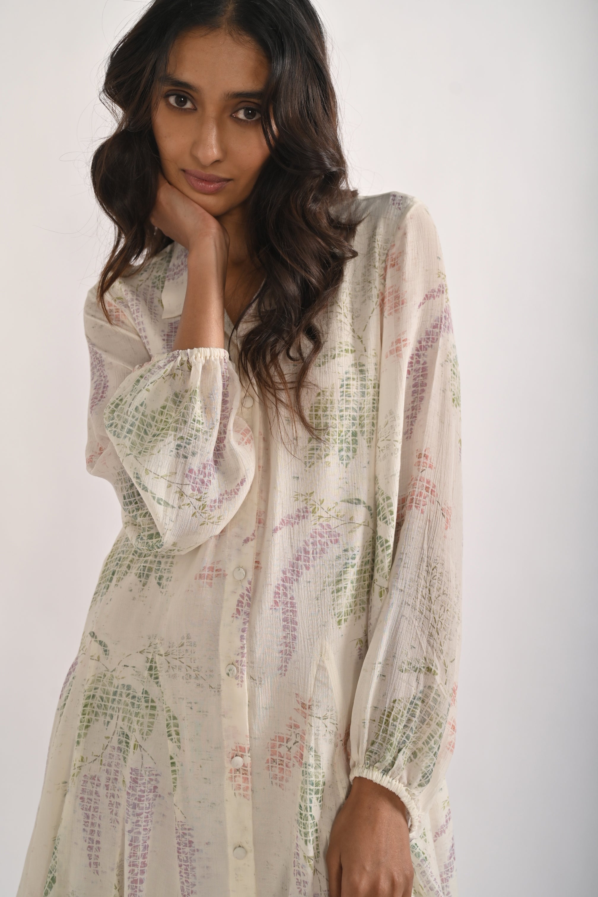 MORNING DEW GODET DRESS