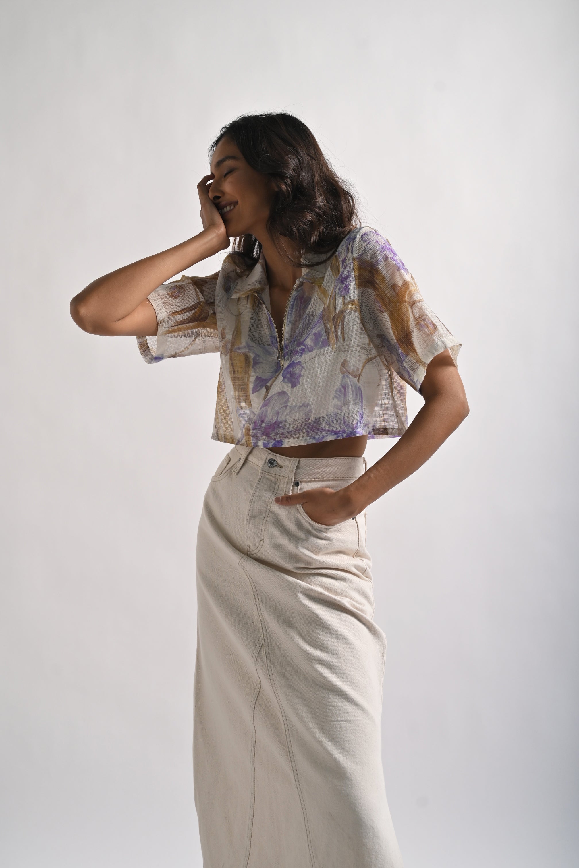 ORCHID BREEZE KOTA CROPPED SHIRT