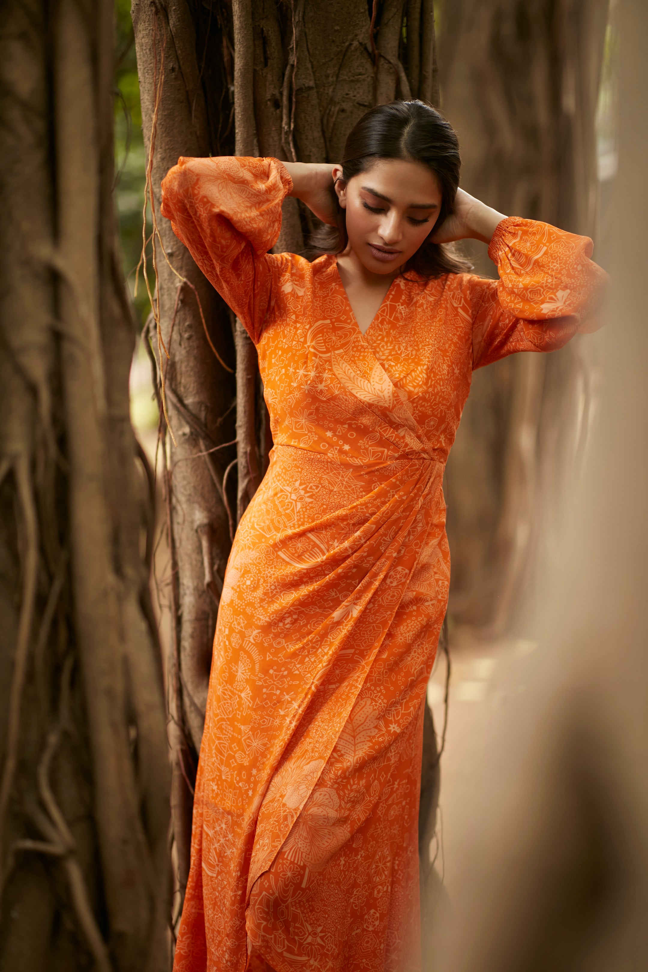 FLAME LILY DRAPE DRESS