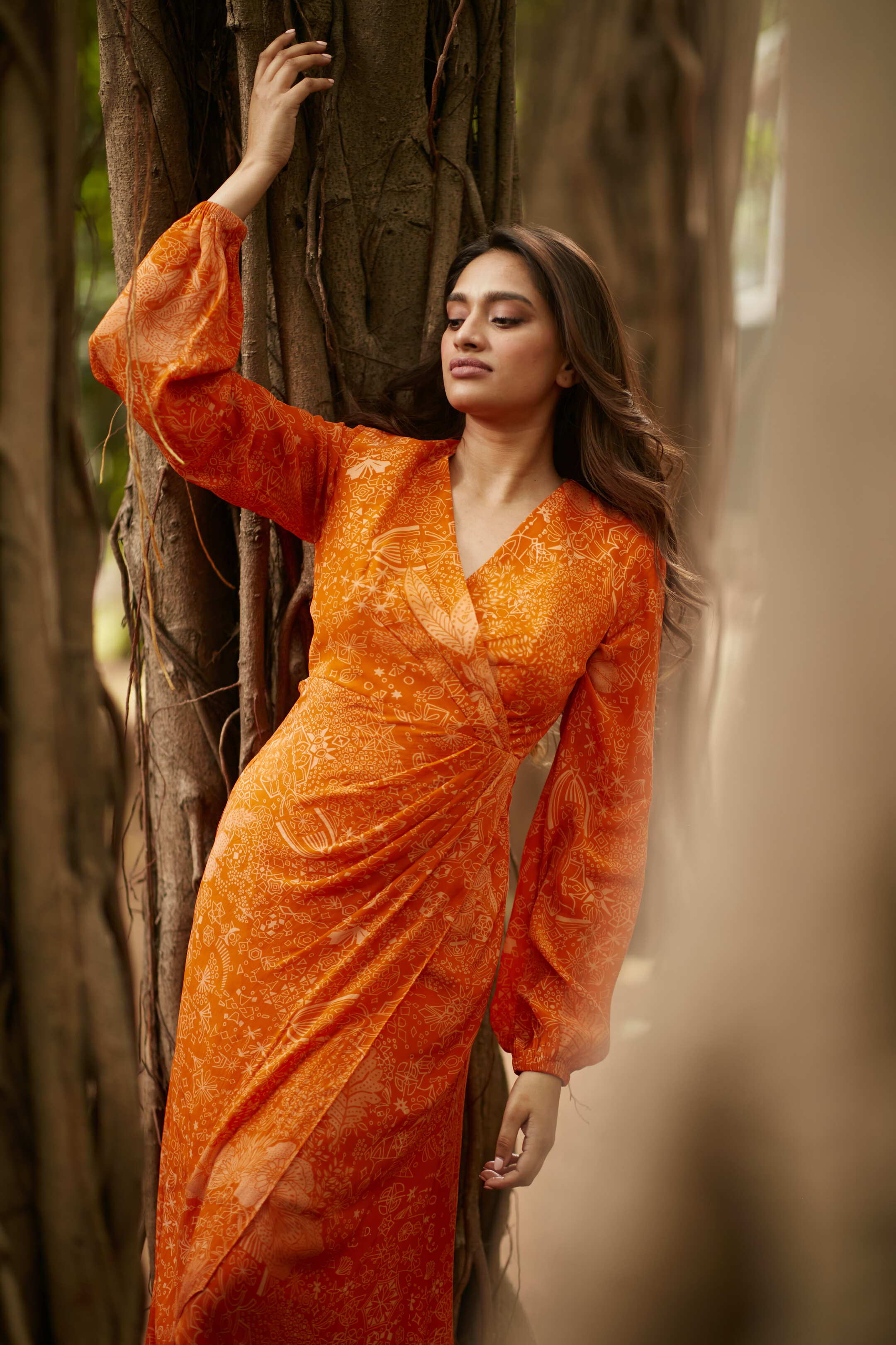 FLAME LILY DRAPE DRESS