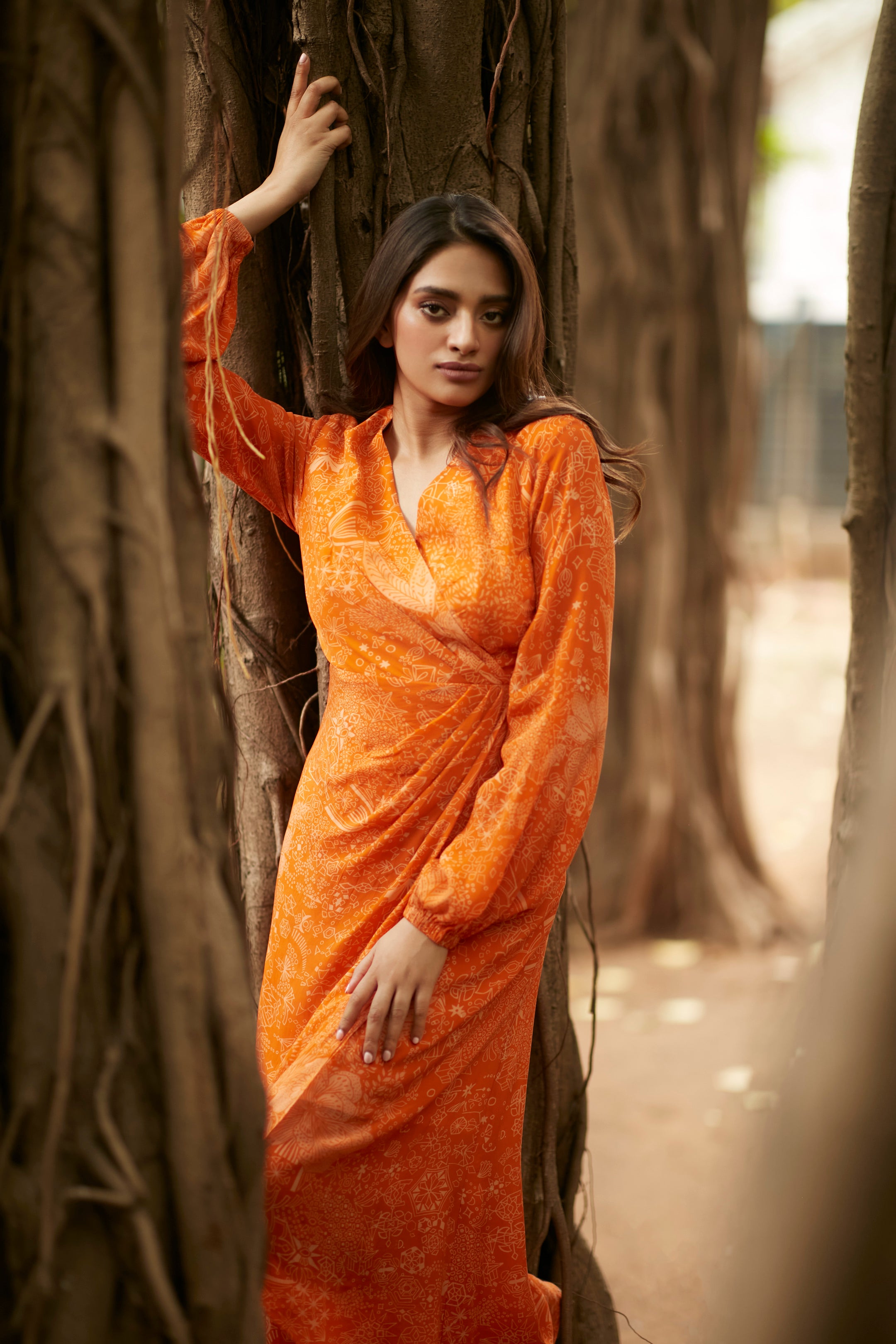 FLAME LILY DRAPE DRESS