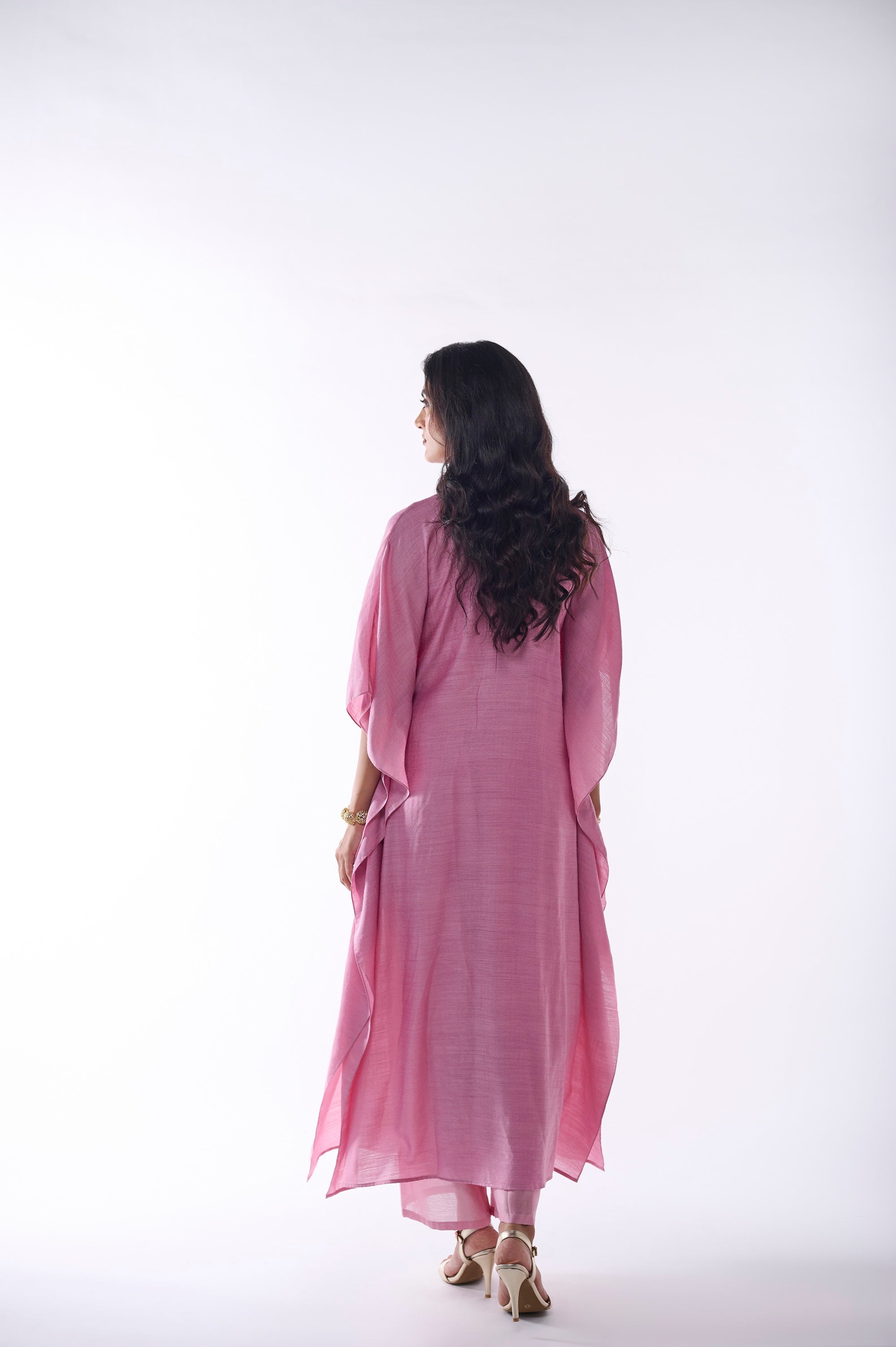 PINK MUGA SILK KAFTAN SET