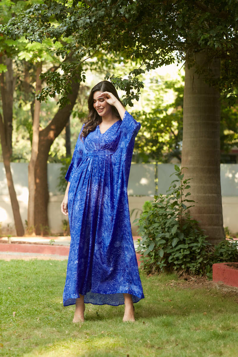 MIDNIGHT BLUE PLEATED KAFTAN