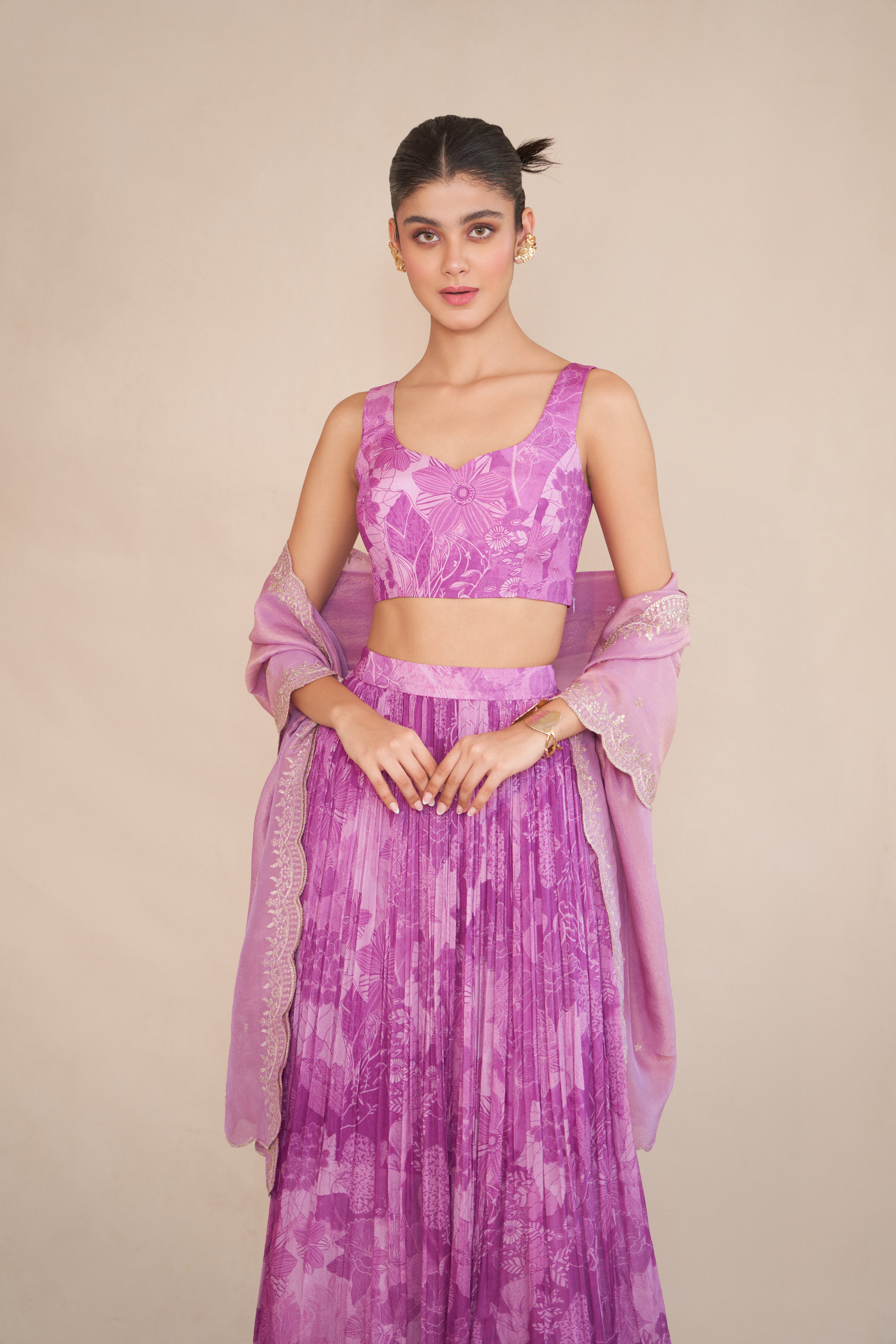 BLUSH PLEATED LEHENGA SET