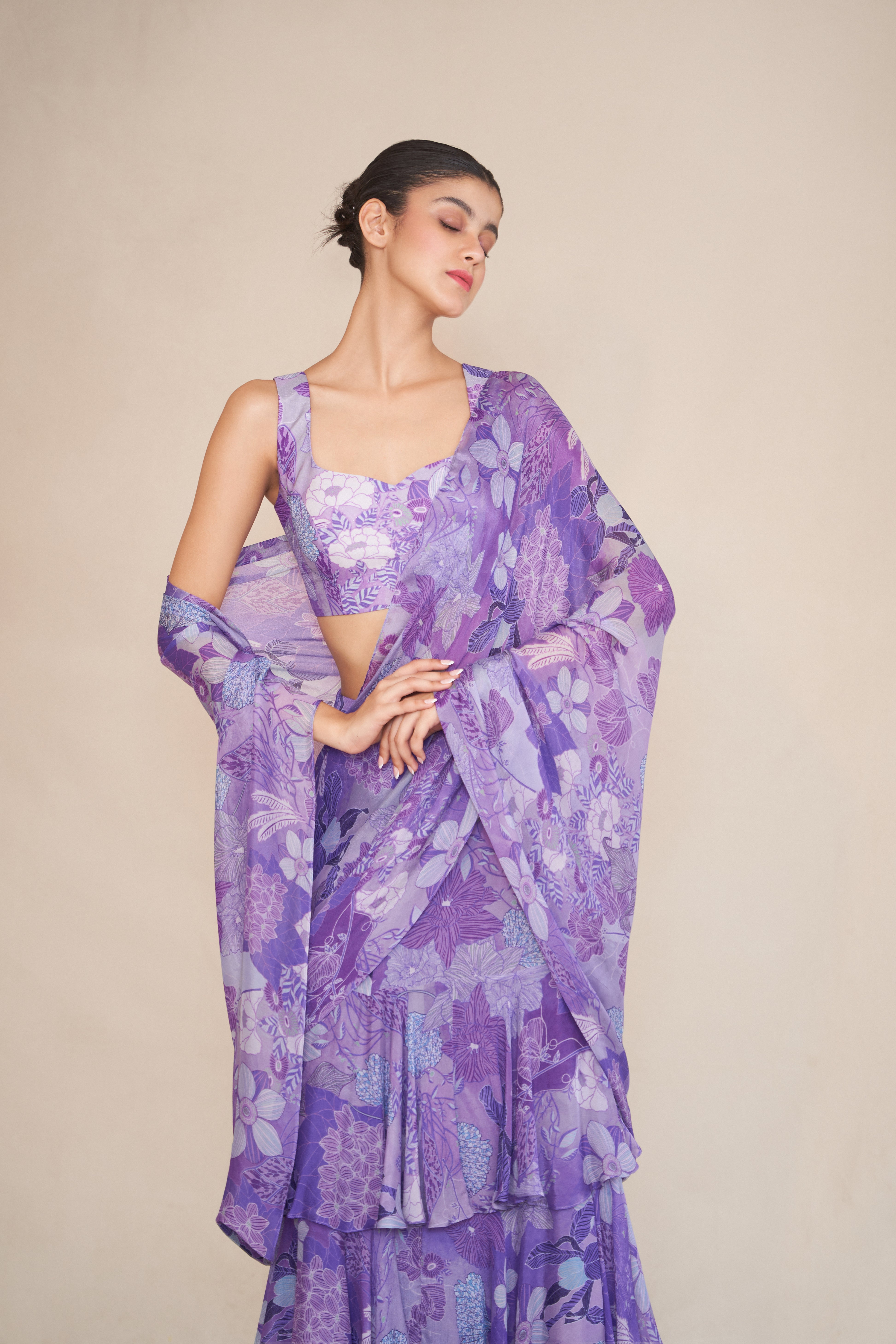 LILAC PRE-DRAPED SAREE SET