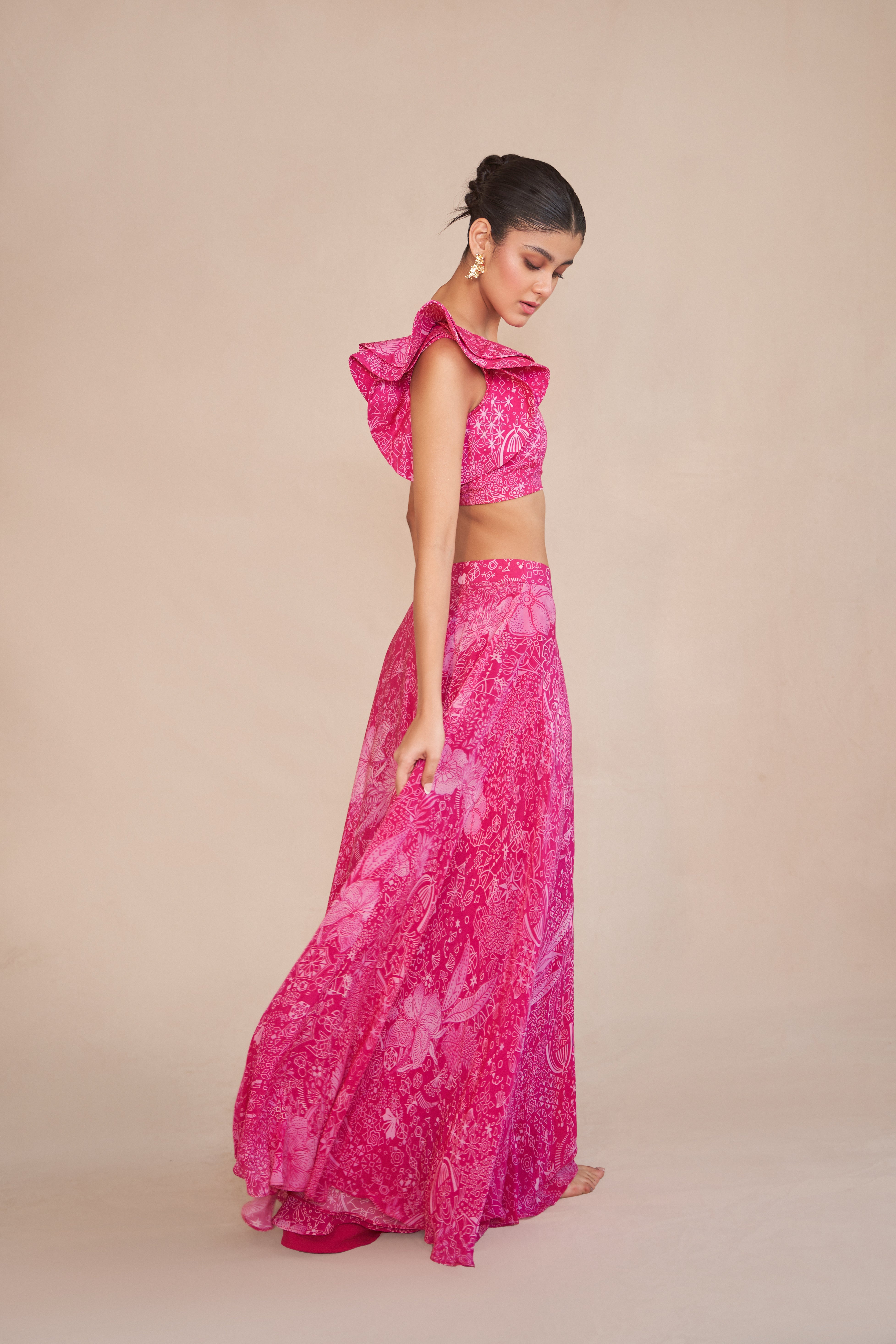 FUSHIA  TIFFANY LEHENGA SET