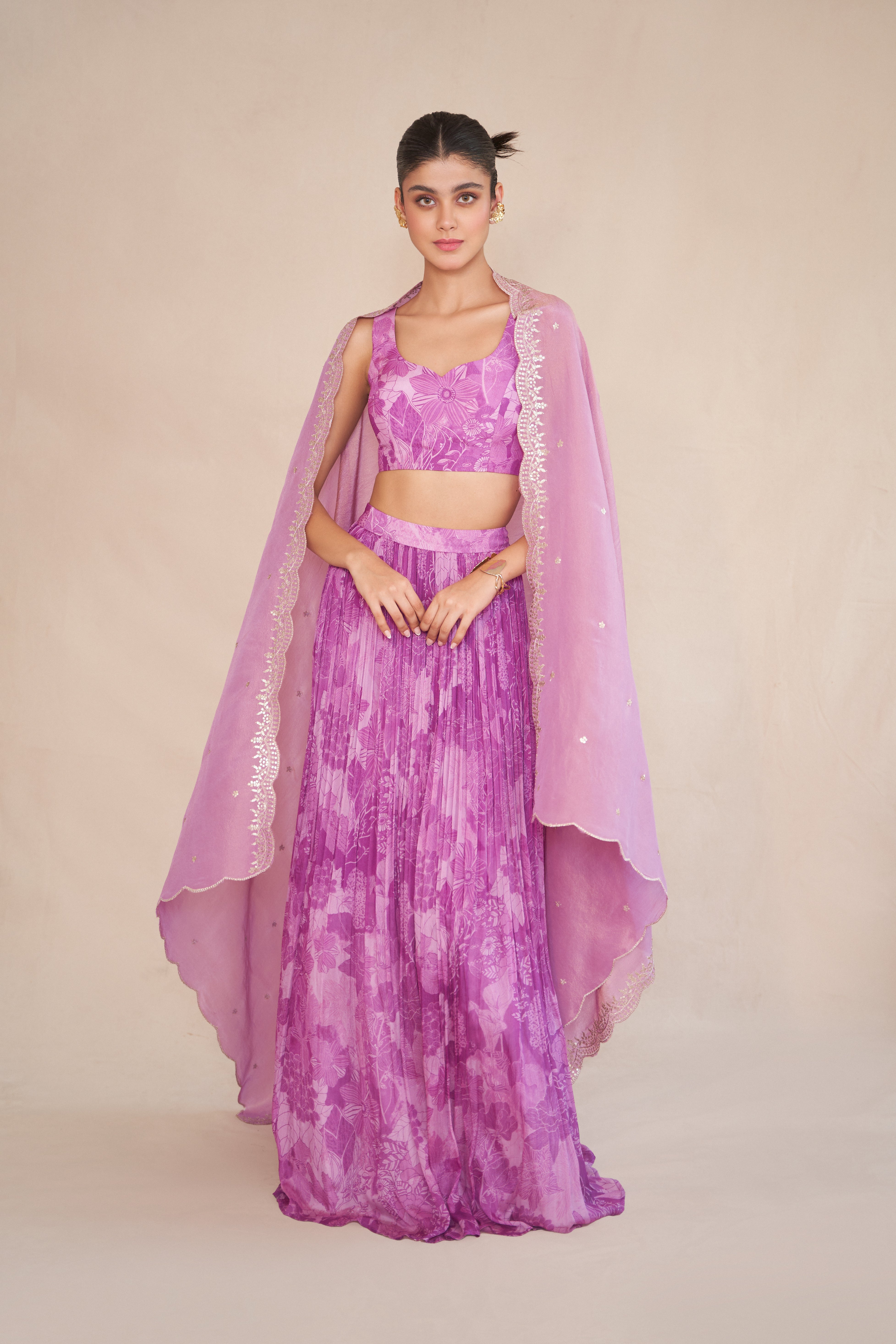 BLUSH PLEATED LEHENGA SET