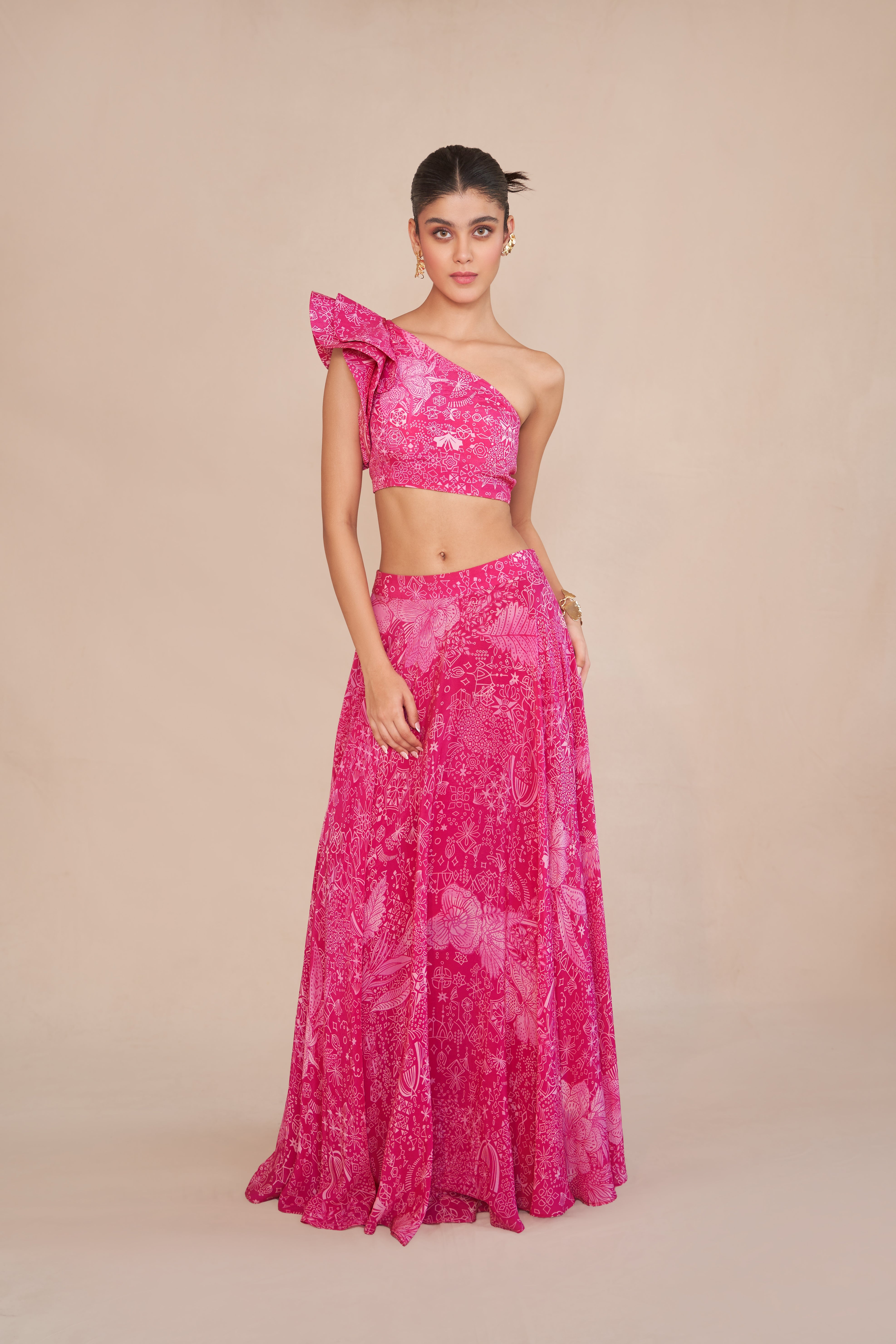 FUSHIA  TIFFANY LEHENGA SET