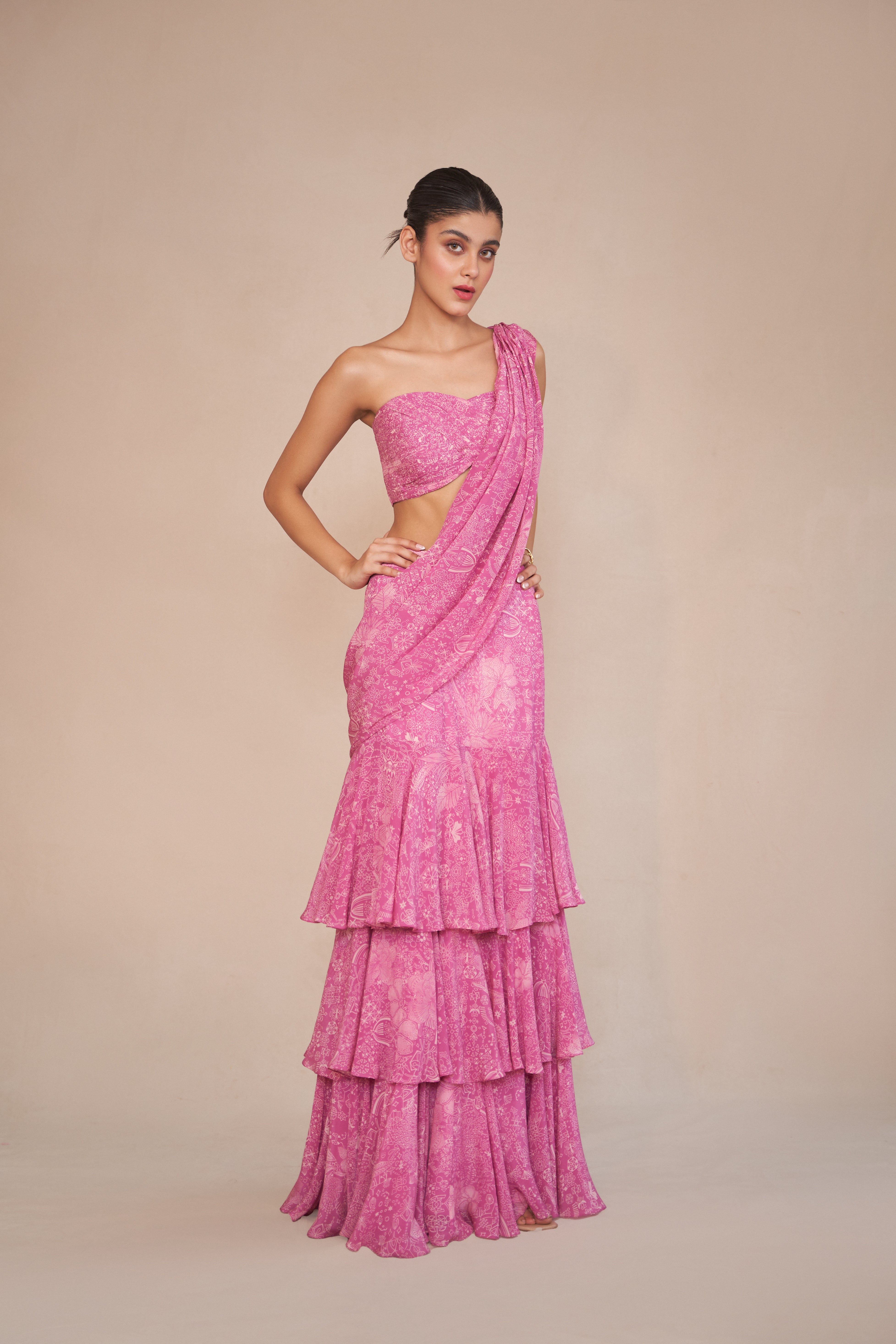 ASH ROSE PRE-DRAPED SAREE SET