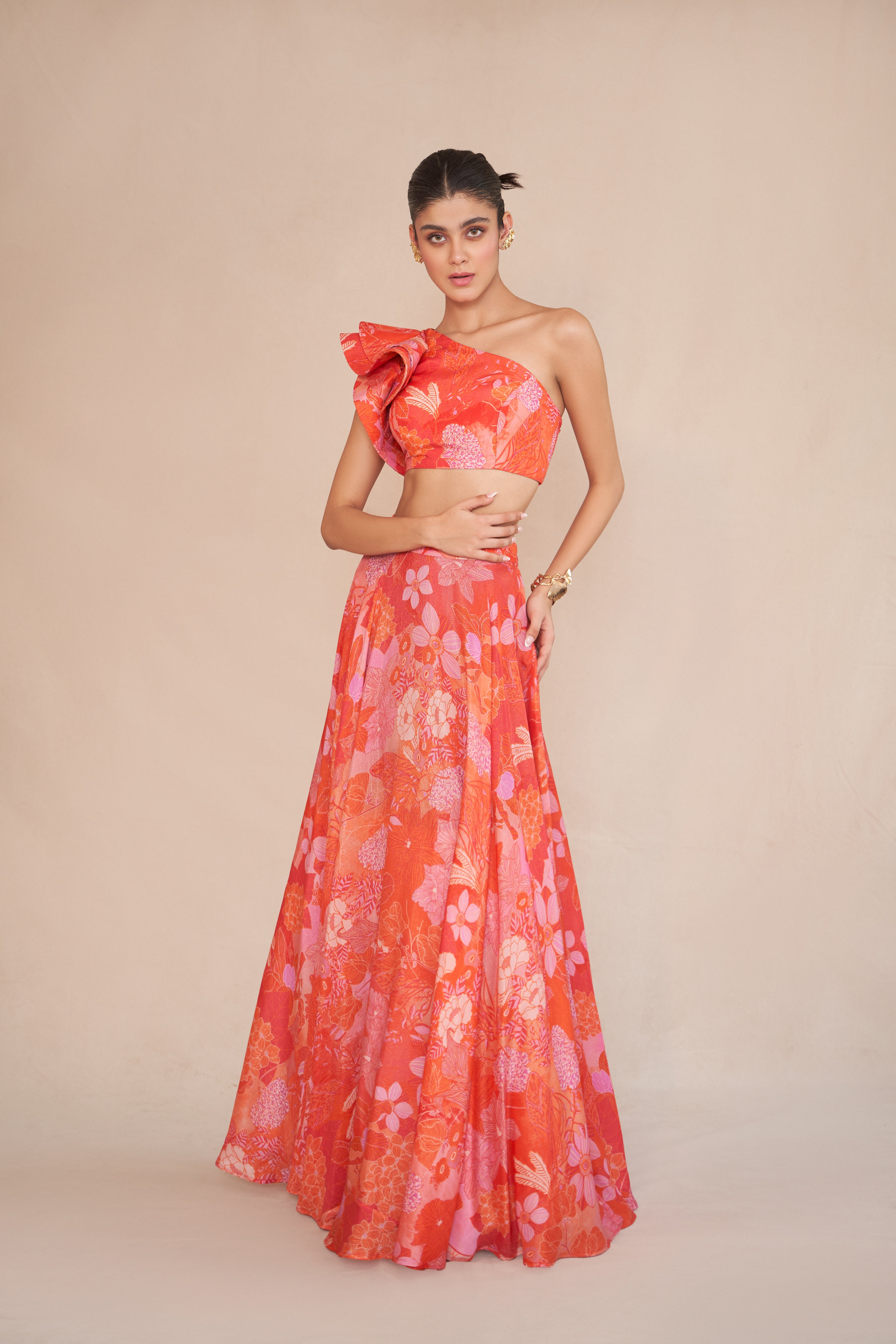 SCARLET TIFFANY LEHENGA SET