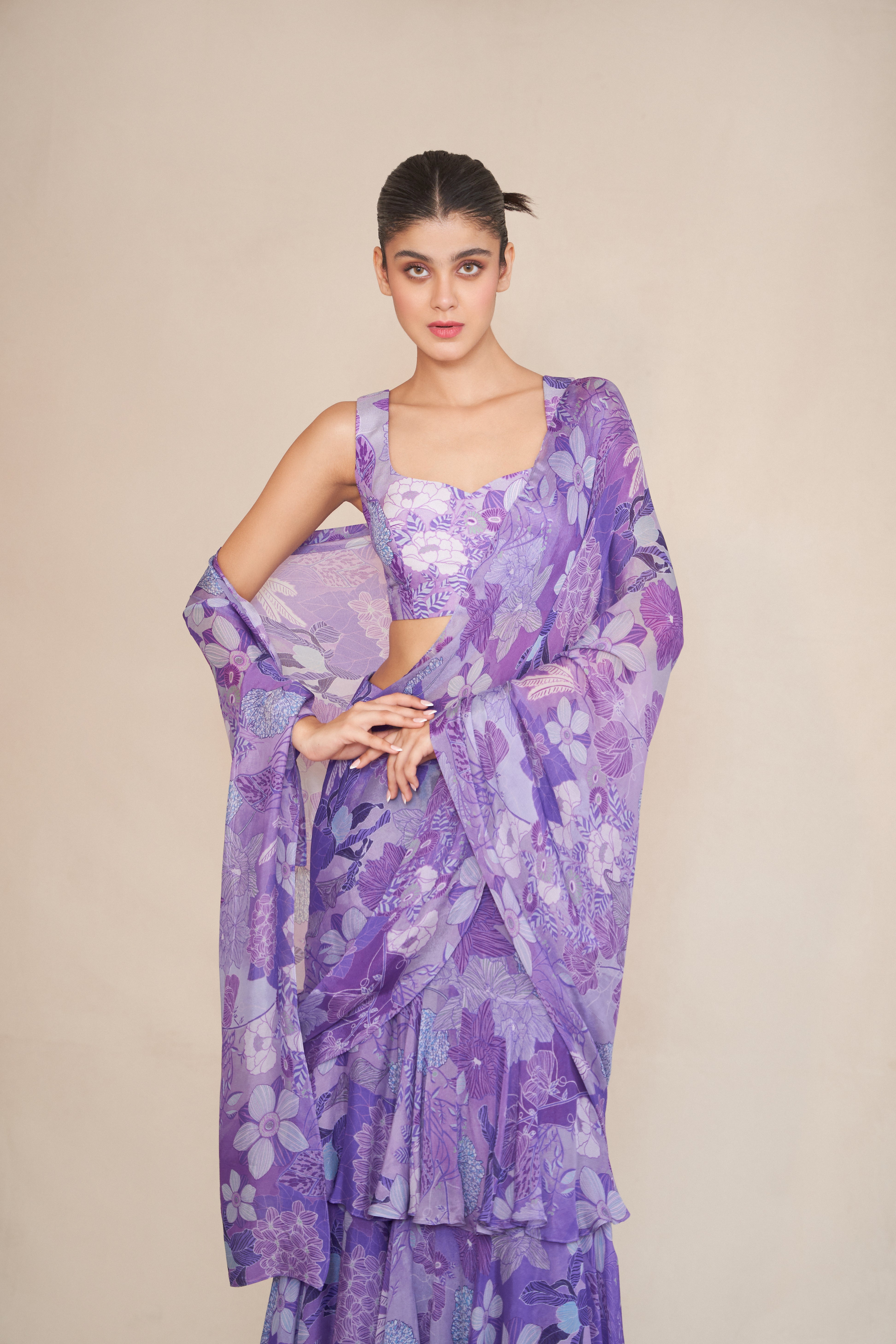 LILAC PRE-DRAPED SAREE SET