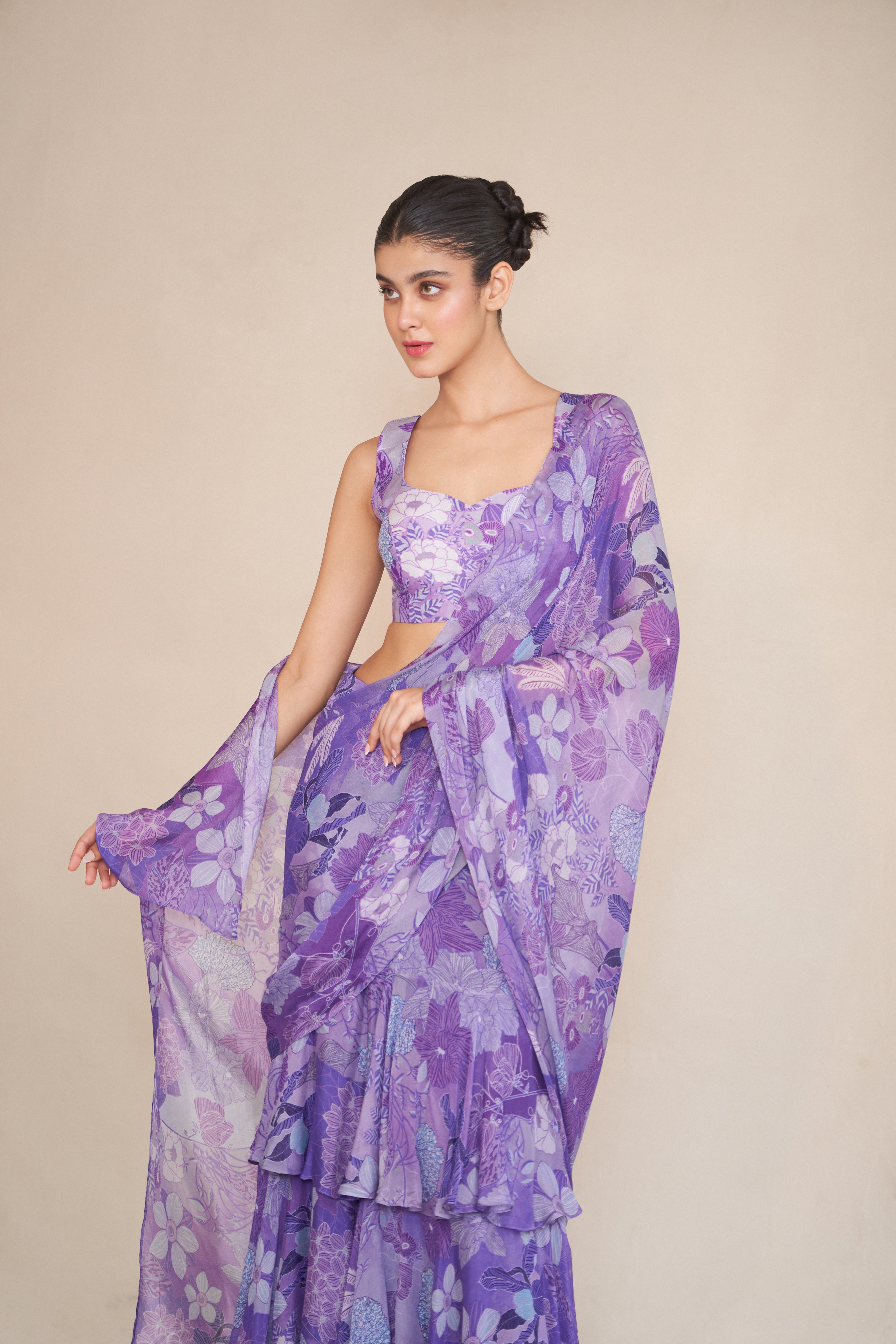 LILAC PRE-DRAPED SAREE SET