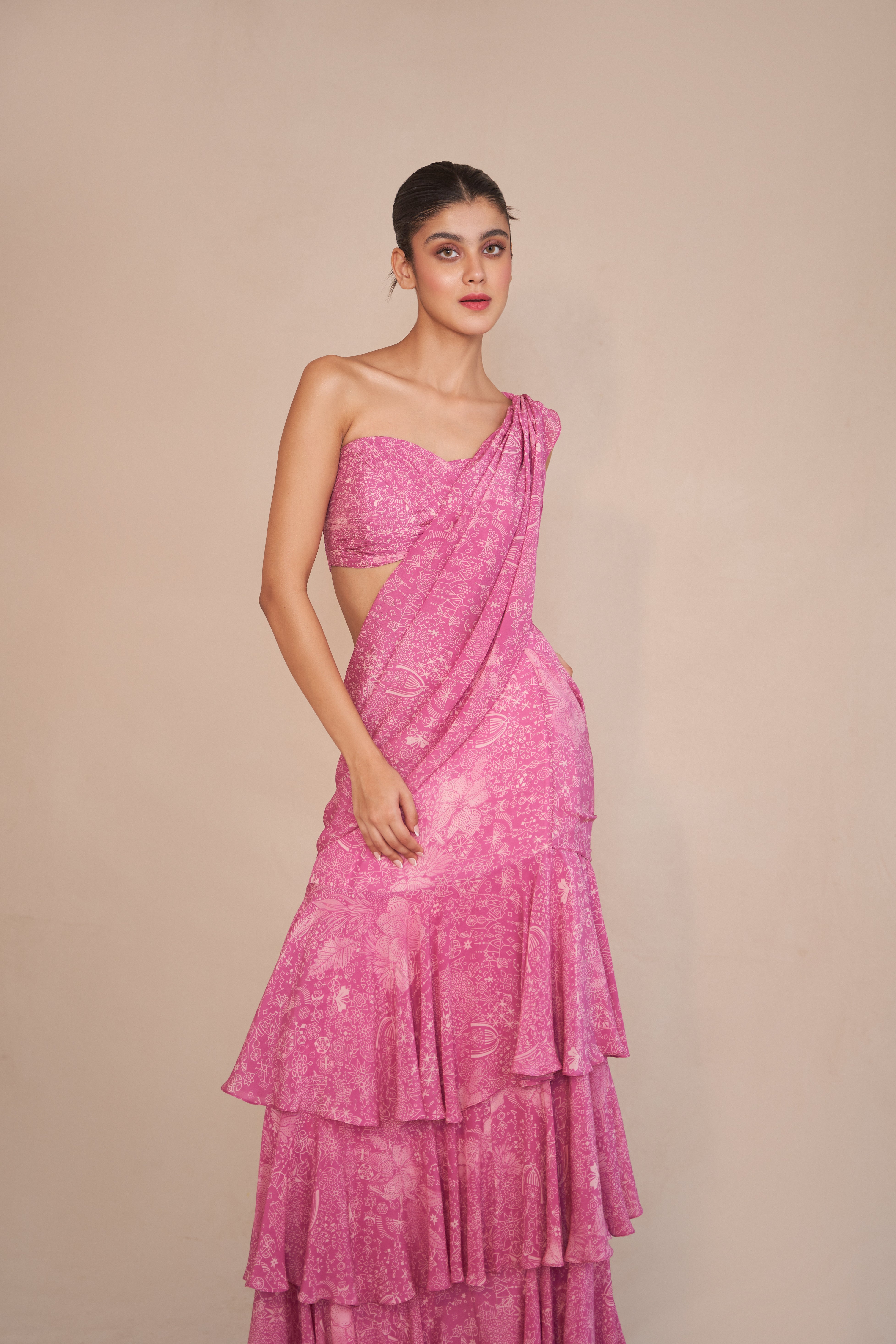 ASH ROSE PRE-DRAPED SAREE SET