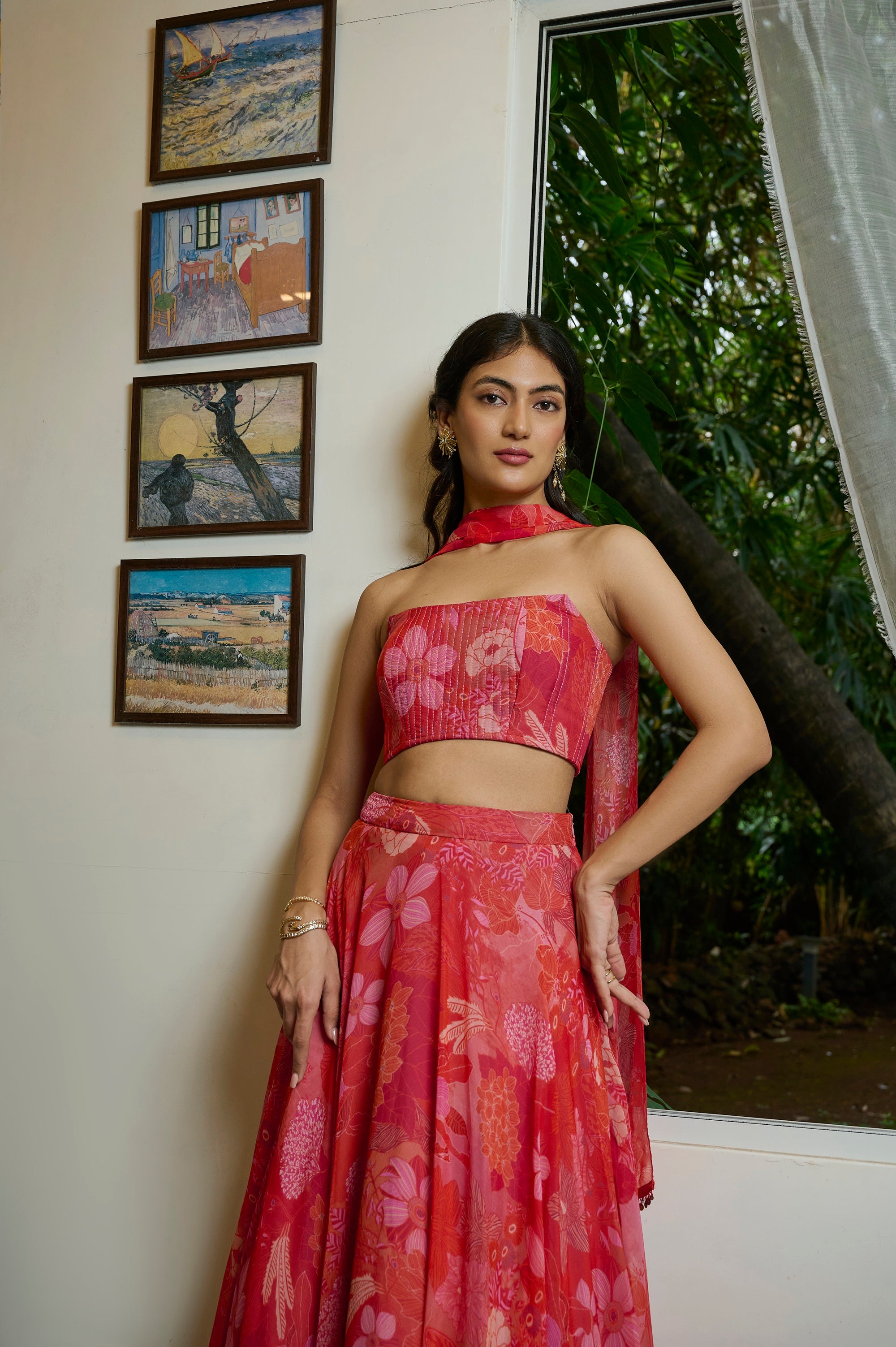 SCARLET RED CORSET LEHENGA