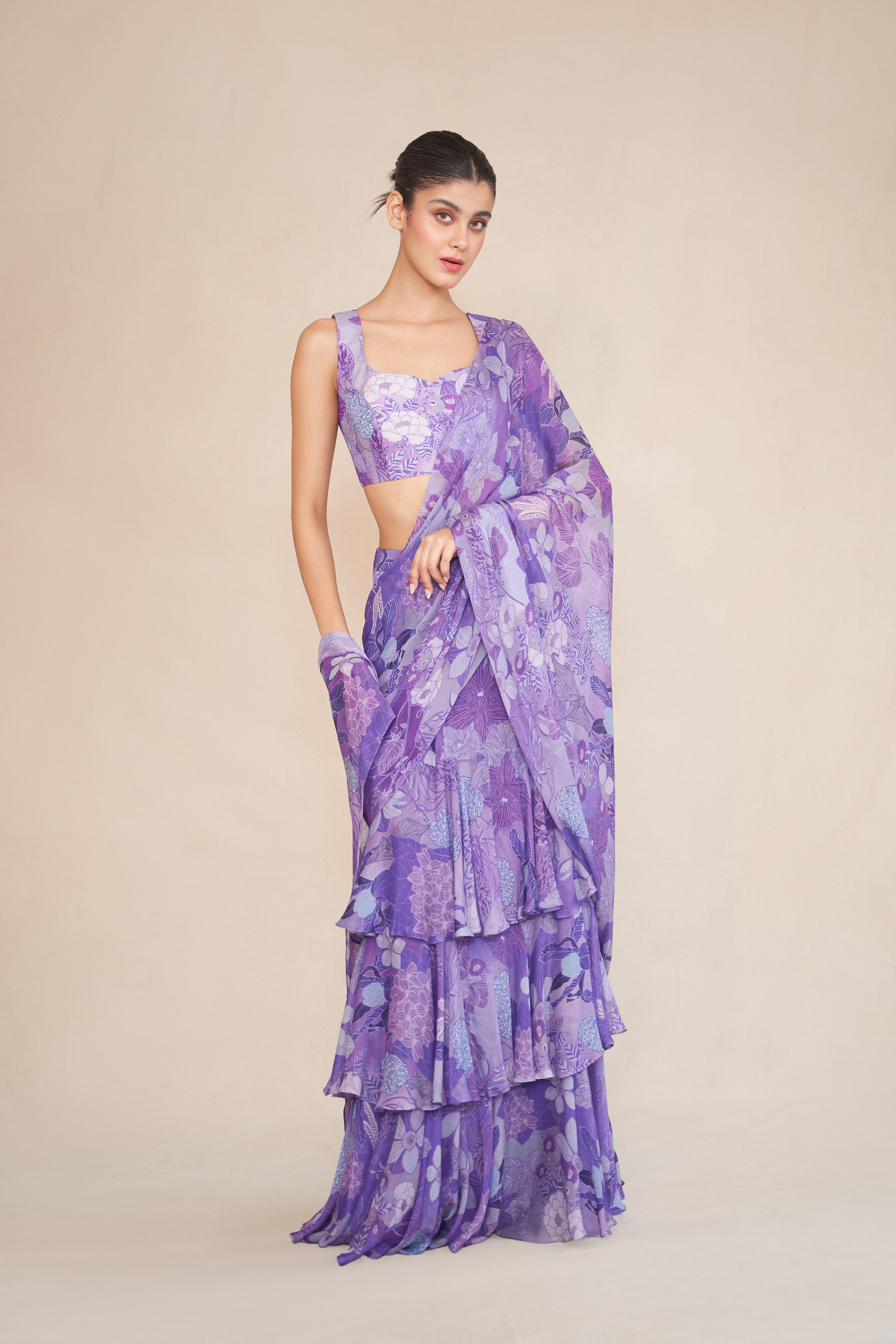 LILAC PRE-DRAPED SAREE SET