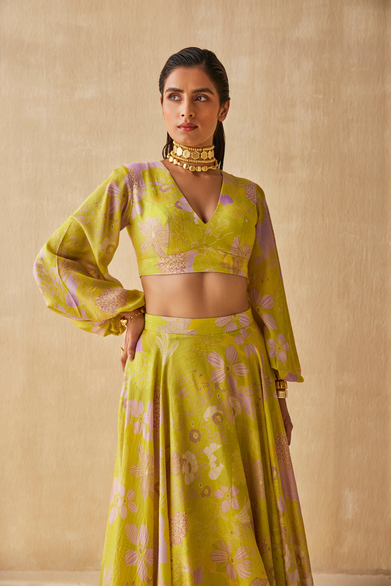 MELLOW DREAM LEHENGA WITH BALLOON SLEEVE BLOUSE SET