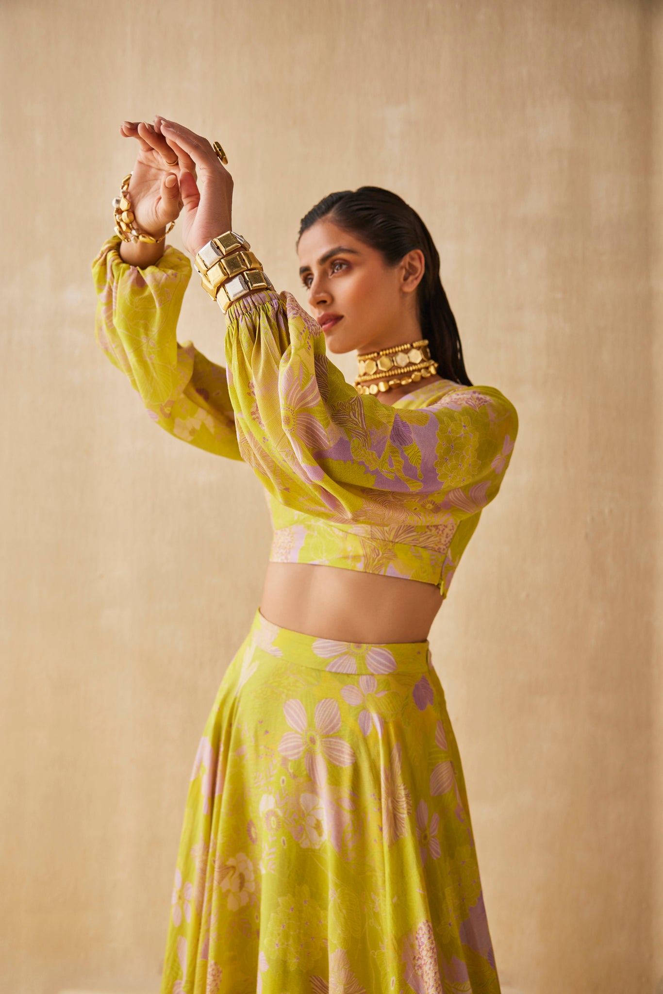 MELLOW DREAM LEHENGA WITH BALLOON SLEEVE BLOUSE SET