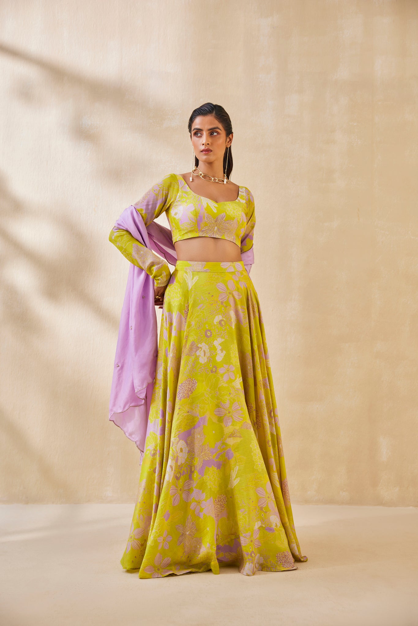 MELLOW DREAM LEHENGA - FULL SLEEVE BLOUSE - LAVENDER DUPATTA SET