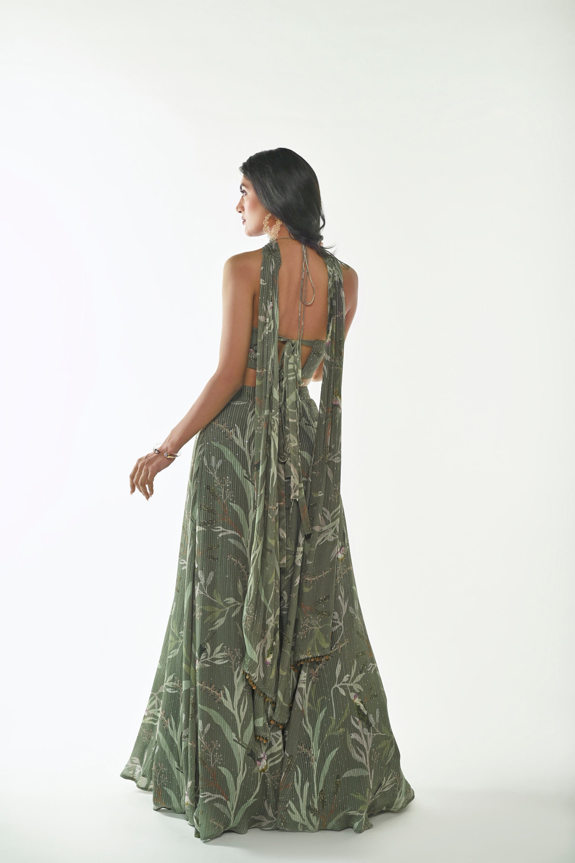 GREEN SPARROWS HALTER LEHENGA