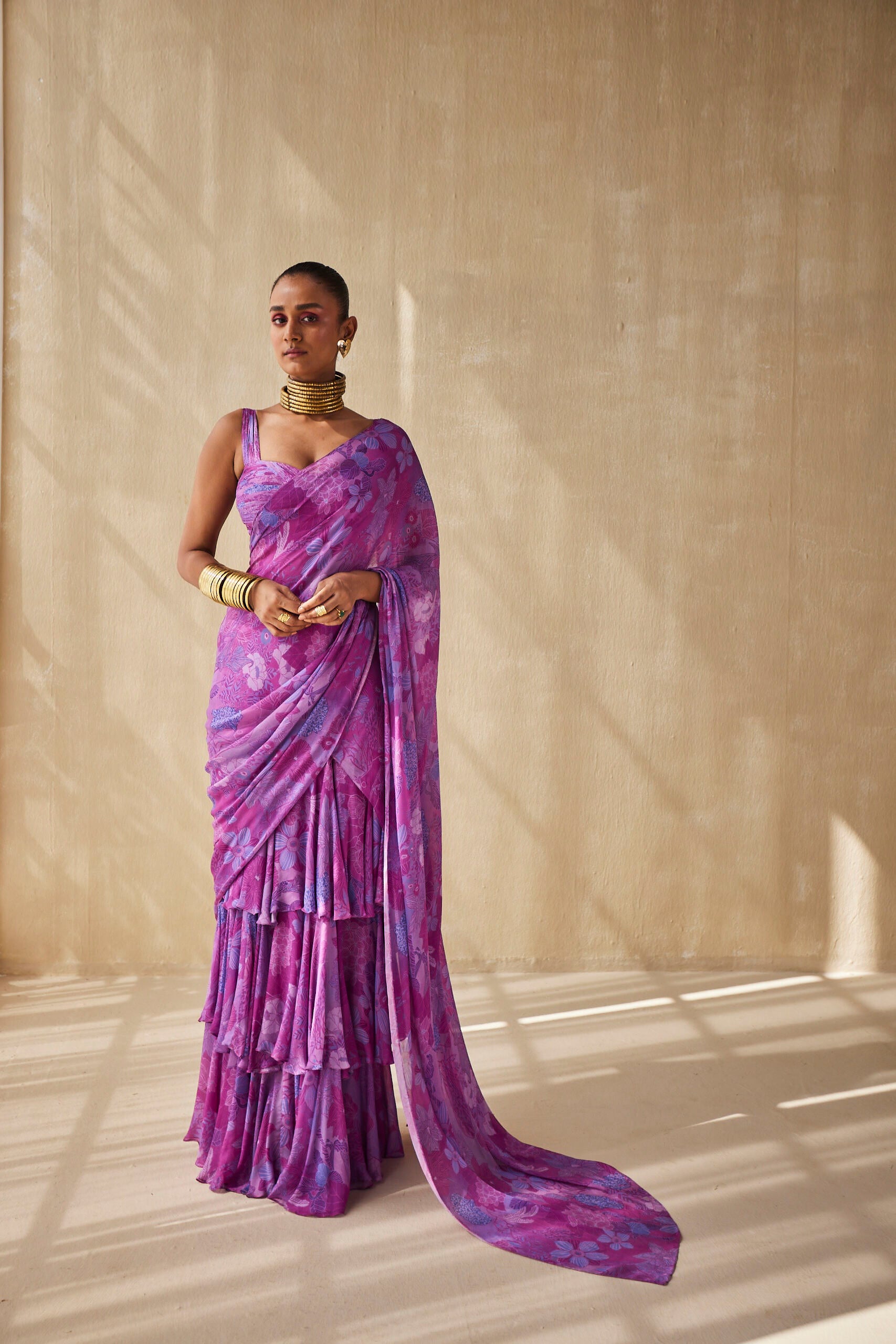 DEEP RHYTHM RUFFLE SAREE