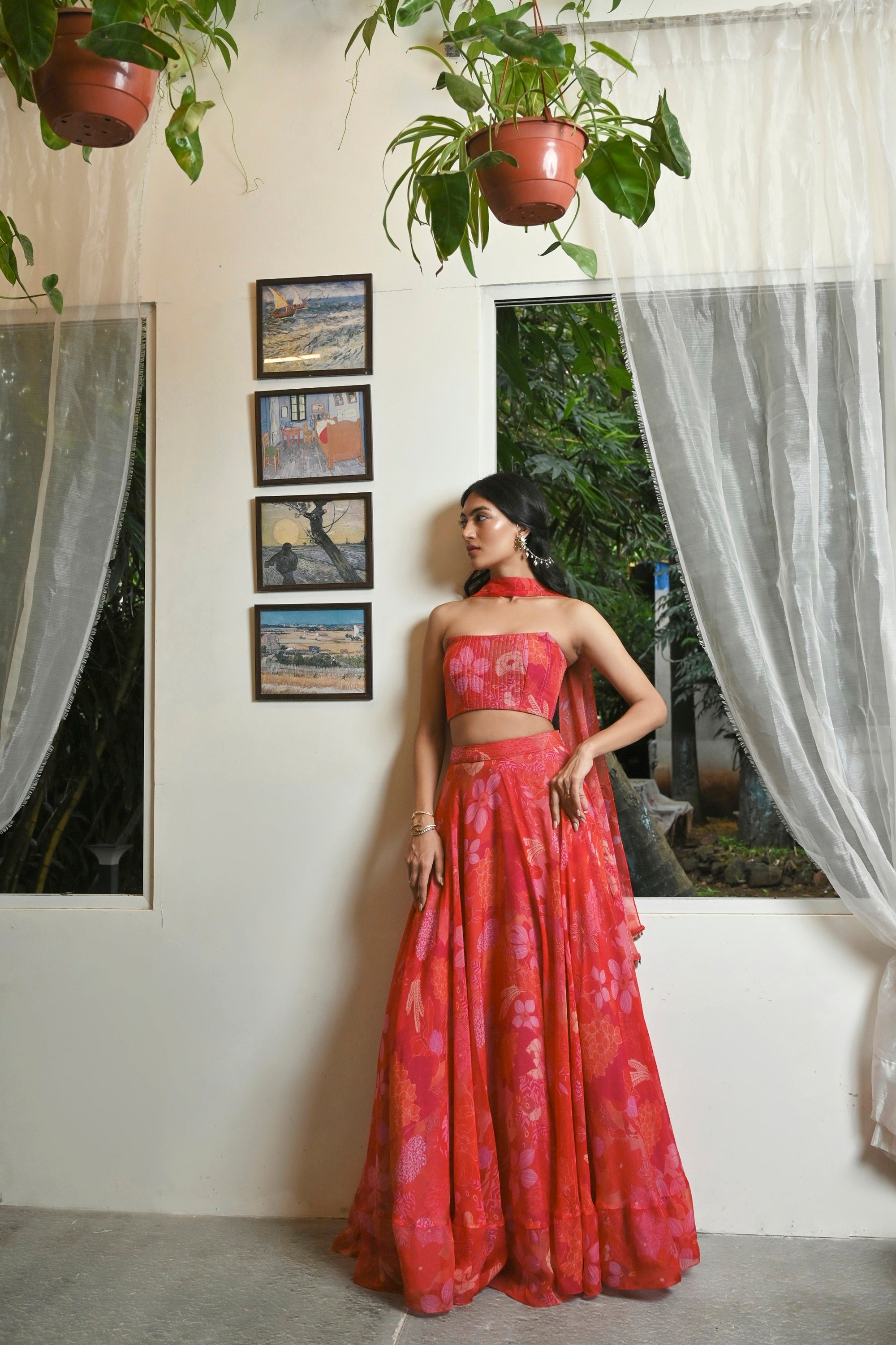 SCARLET RED CORSET LEHENGA