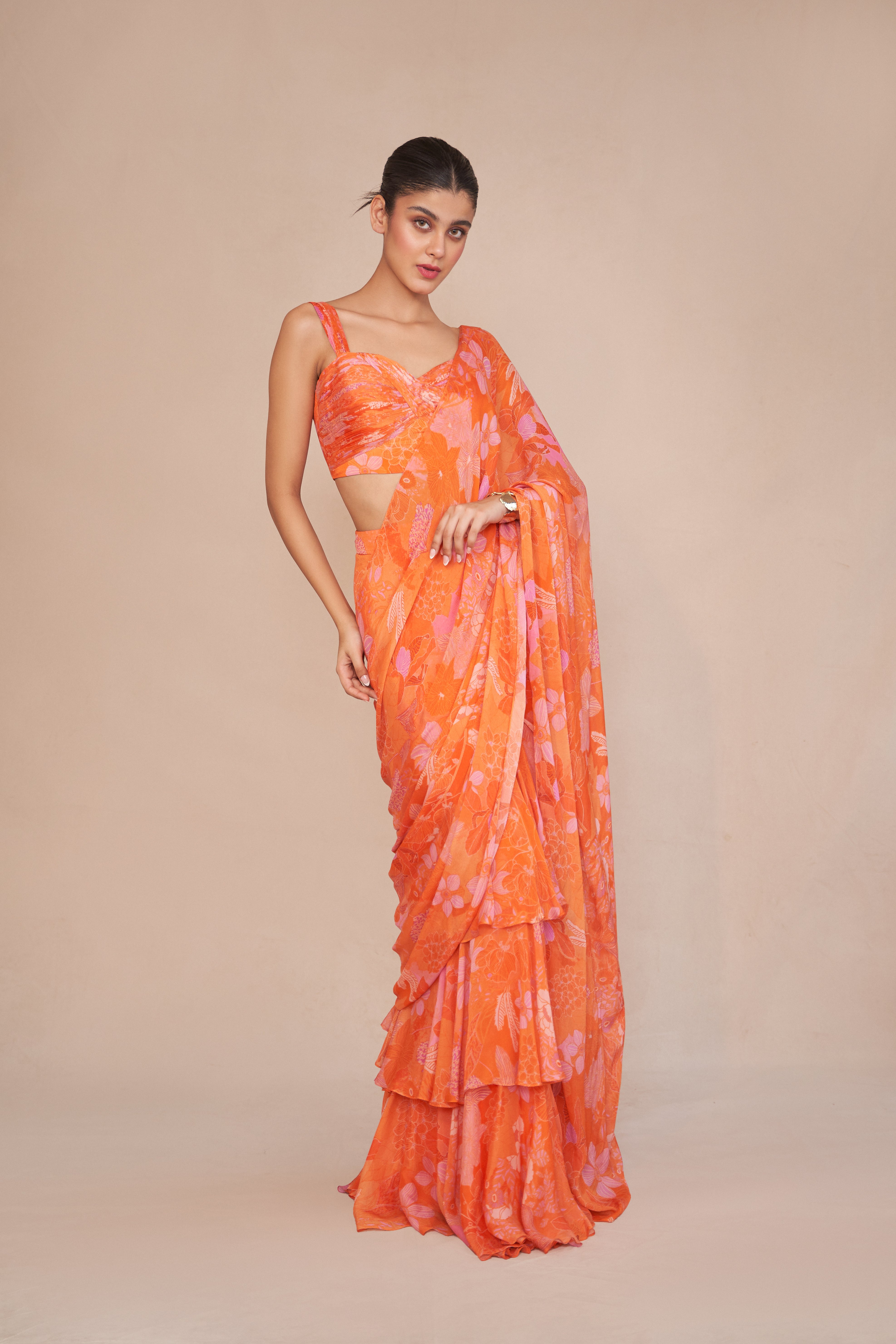 WARM HAZE PRE-DRAPED SAREE SET