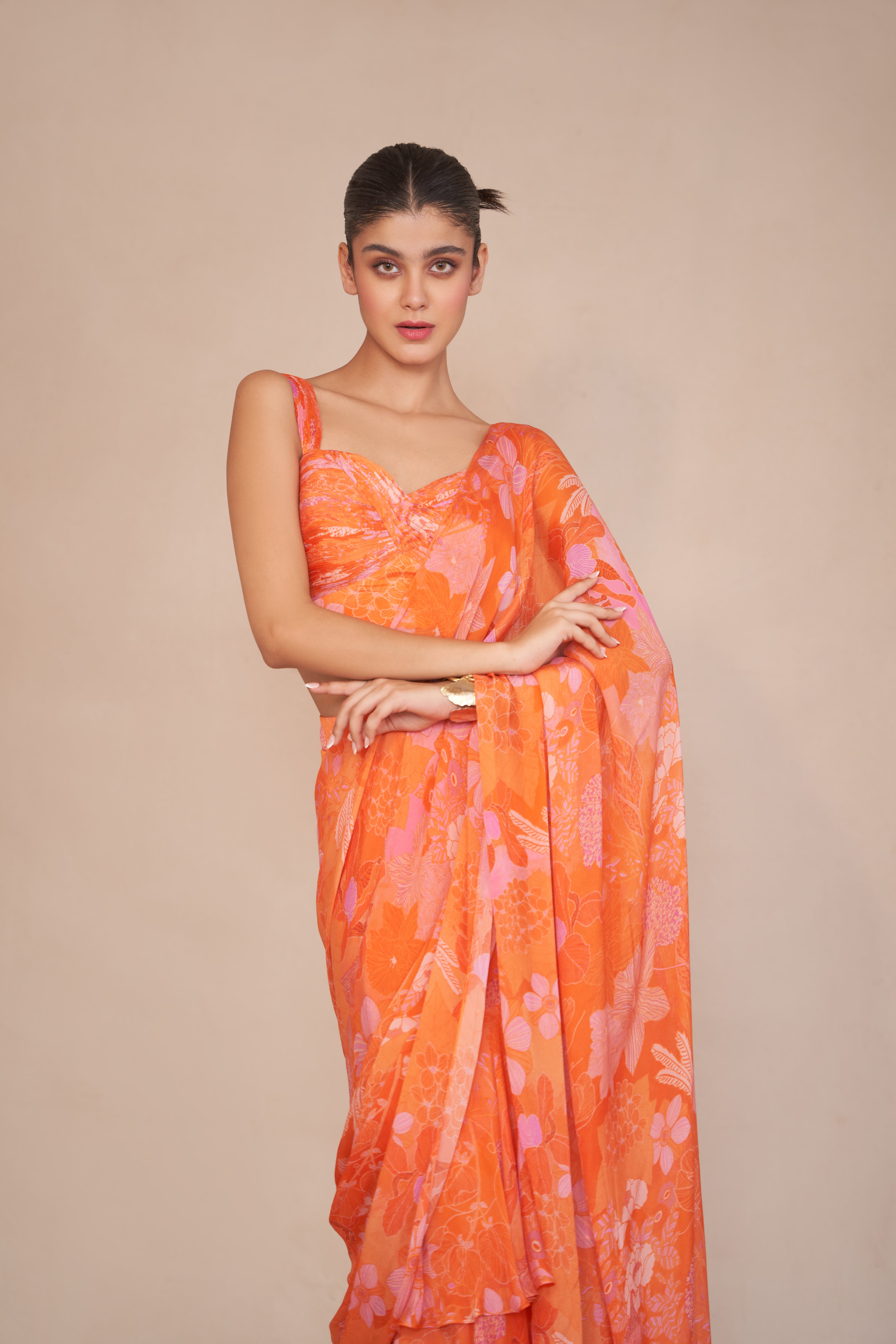 WARM HAZE PRE-DRAPED SAREE SET