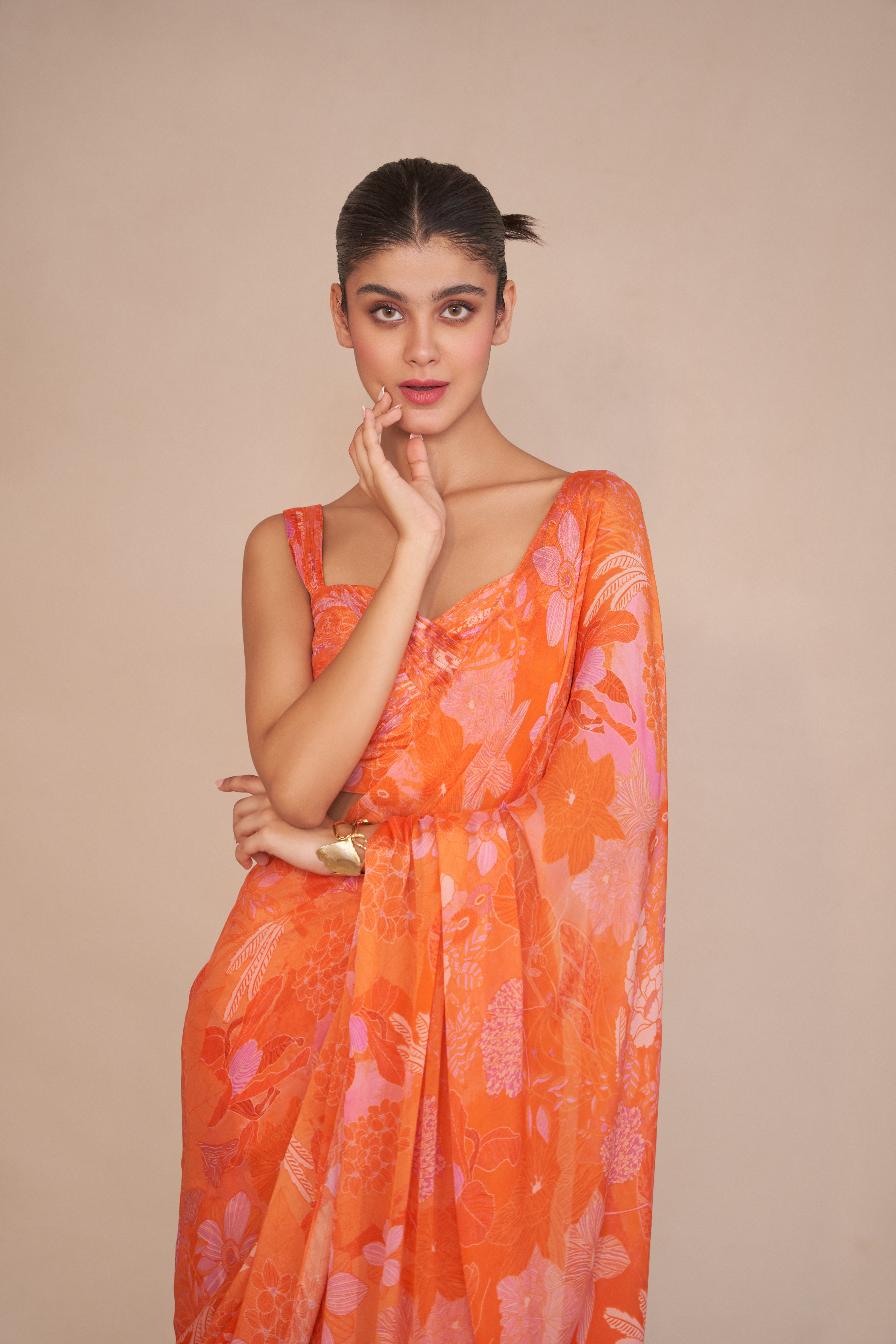 WARM HAZE PRE-DRAPED SAREE SET