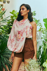 Pink Floral Top With Detachable Sleeves-CAMELLIA