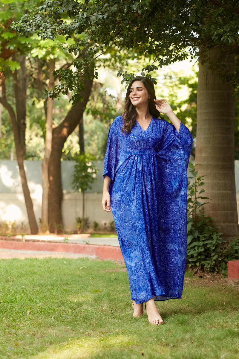 MIDNIGHT BLUE PLEATED KAFTAN