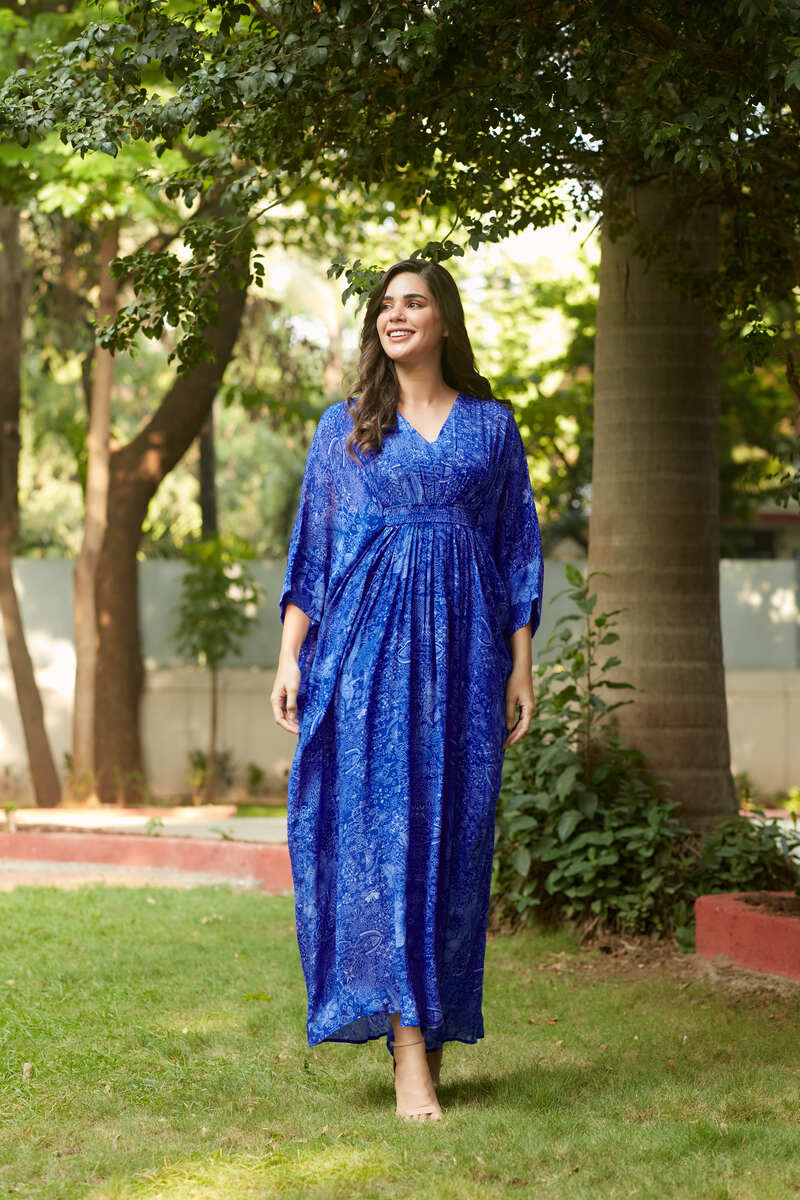 MIDNIGHT BLUE PLEATED KAFTAN