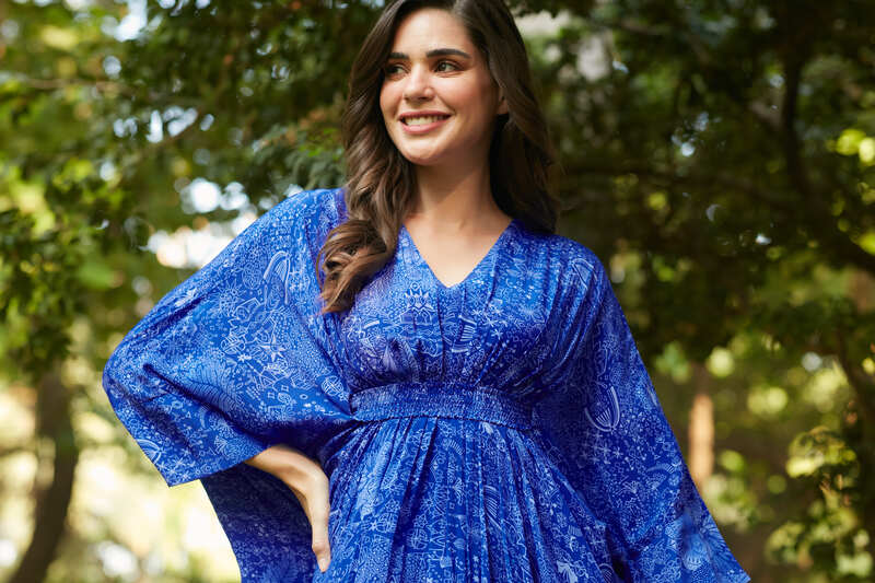 MIDNIGHT BLUE PLEATED KAFTAN