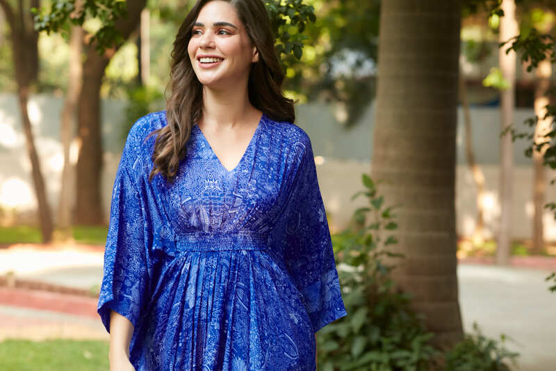 MIDNIGHT BLUE PLEATED KAFTAN