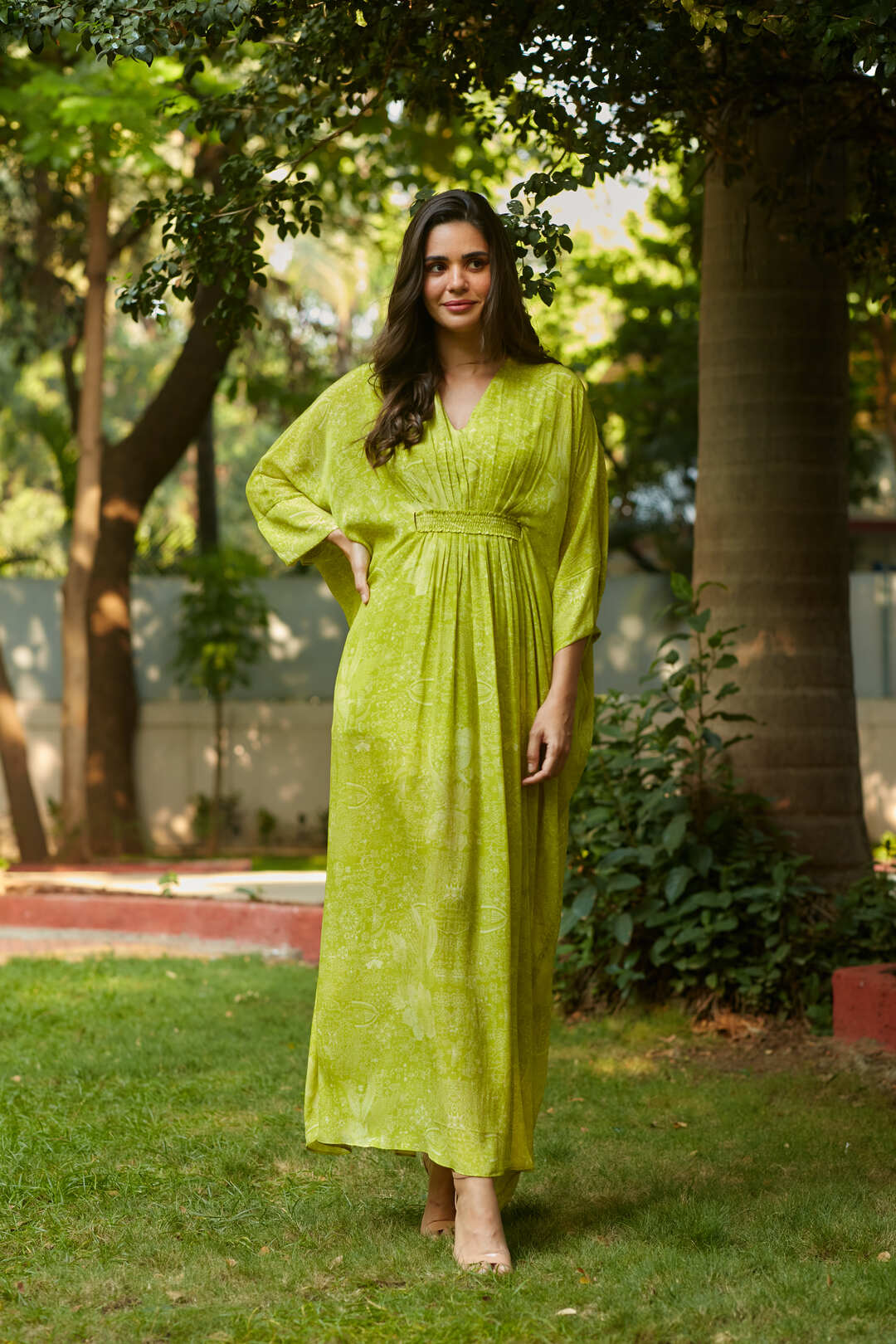 SPRING LIME PLEATED KAFTAN