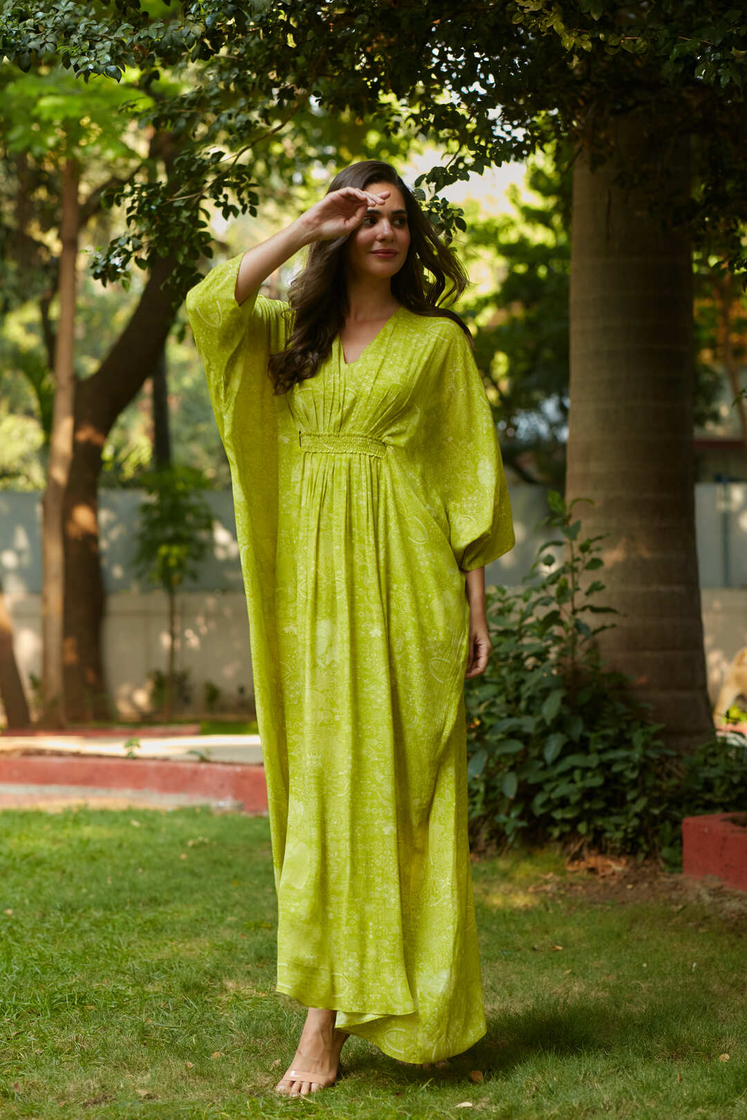 SPRING LIME PLEATED KAFTAN