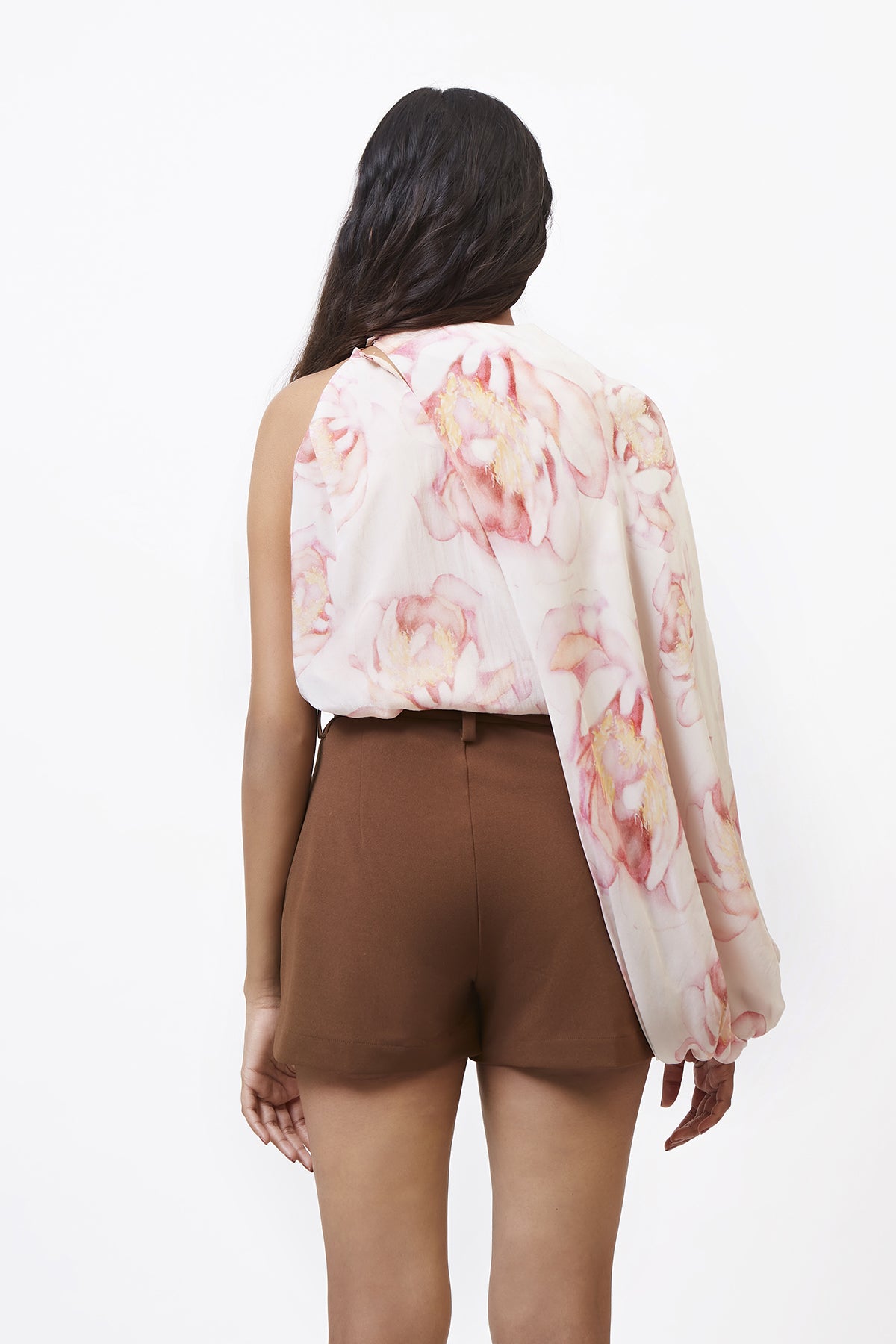 Pink Floral Top With Detachable Sleeves-CAMELLIA